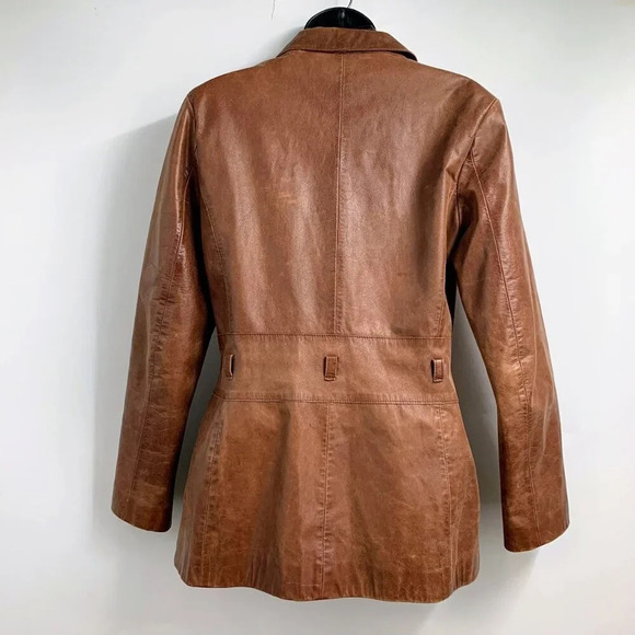 Guess Women's Vintage 100% Genuine Leather 90's Button Up Mid Length Coat Size M - Picture 2 of 11